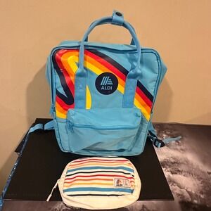 Aldi Gear Retro Rainbow Swirl Backpack and Striped Belt Bag Set Blue White